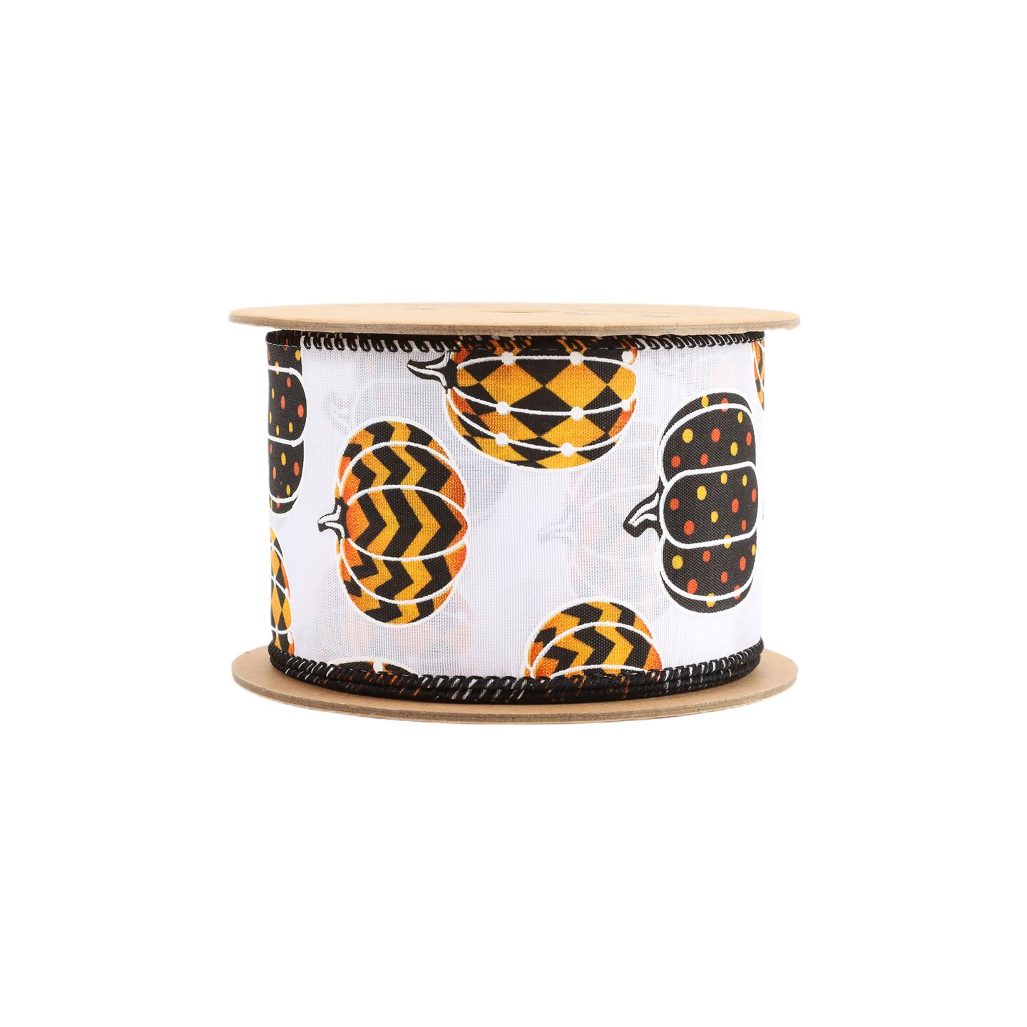 LaRibbons 2 1/2&#x22; Wired Ribbon | Black/Orange Pumpkin on White | 10 Yard Roll