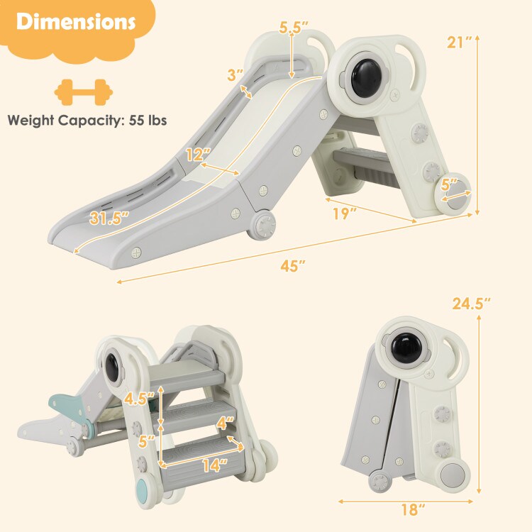 HDPE 2-in-1 Kids Slide with Foldable Climber and Handrails