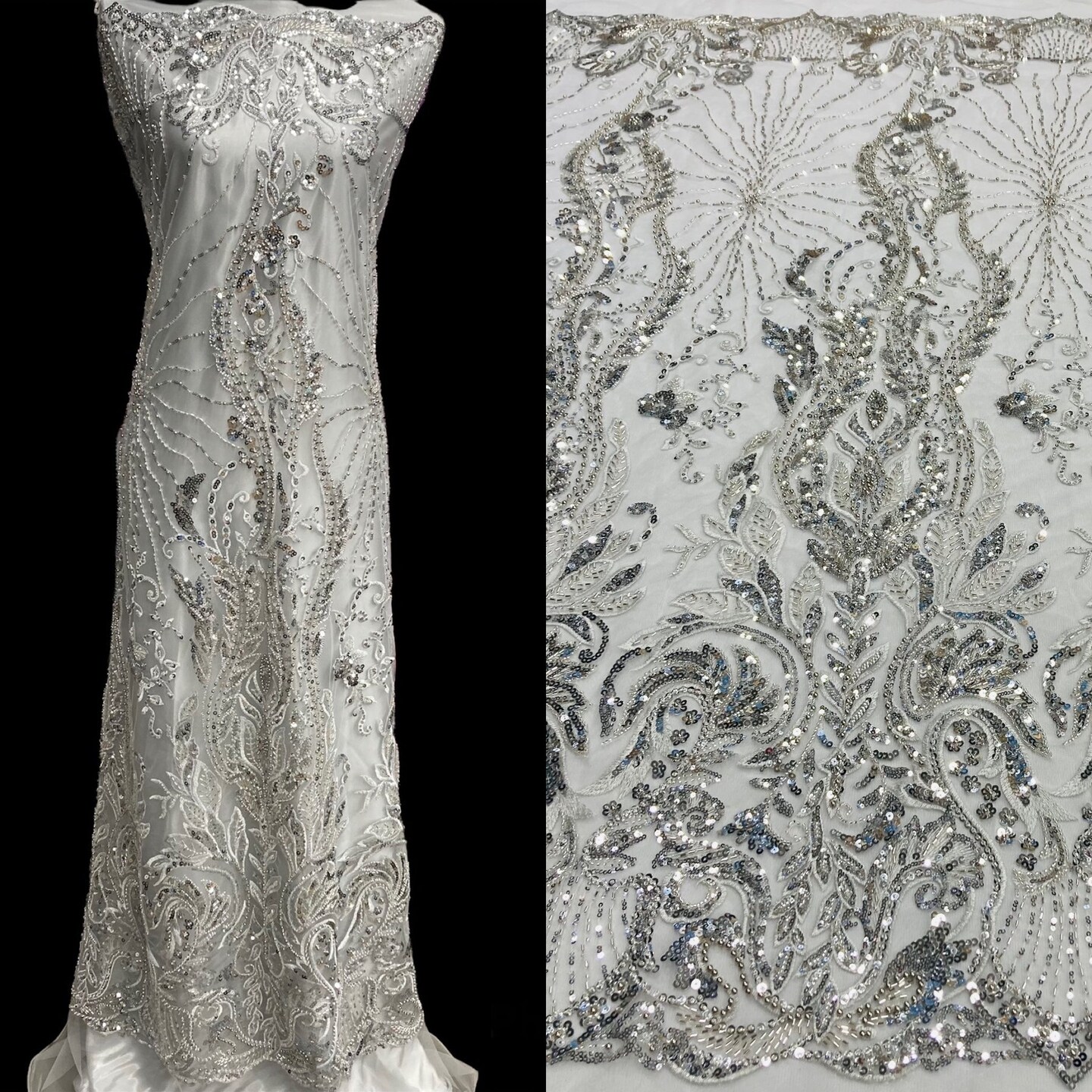 beaded fabric for dresses Heavy Couture Lace Wedding Dress, 3D Pearl Bridal L Ace Fabric, Wedding Gown Flower Lace by Yard 1 Yard Beaded Lace Fabric,