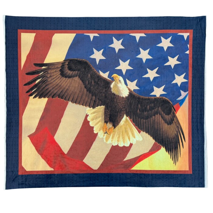 Patriotic Eagle Soars Silky Premium Fleece No-Sew Throw Fleece Fabric Kit (50x60)