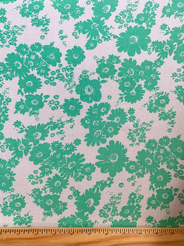 Aqua and White Daisy Print Rayon Challis Fabric By the Yard