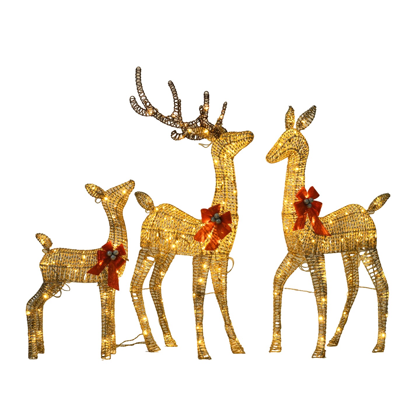 Champagne Woven Vine Set of 3 Reindeer with Warm White LED Lights for Holiday Decor 63" 52" & 37" Height