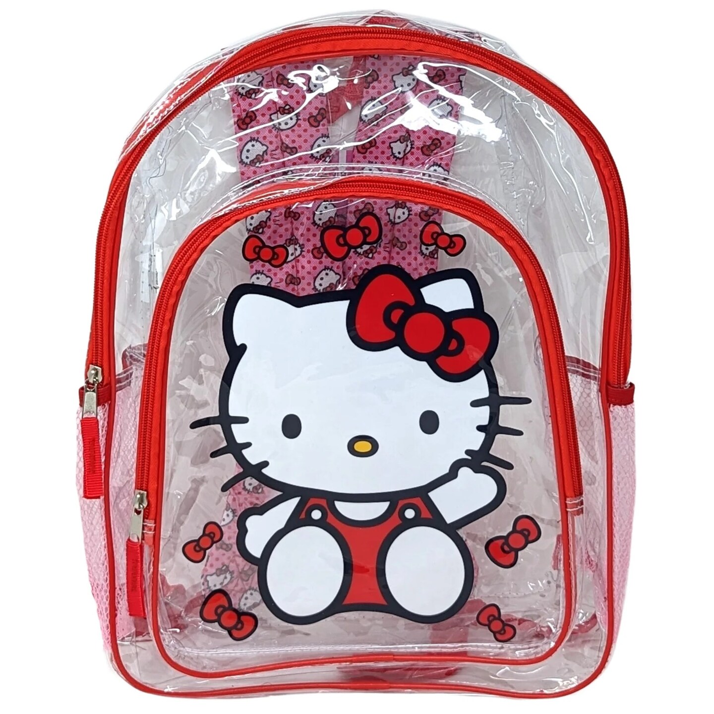 Hello Kitty 16&#x22; Clear Backpack for Girls Transparent Bag with 2 Side Mesh Pockets