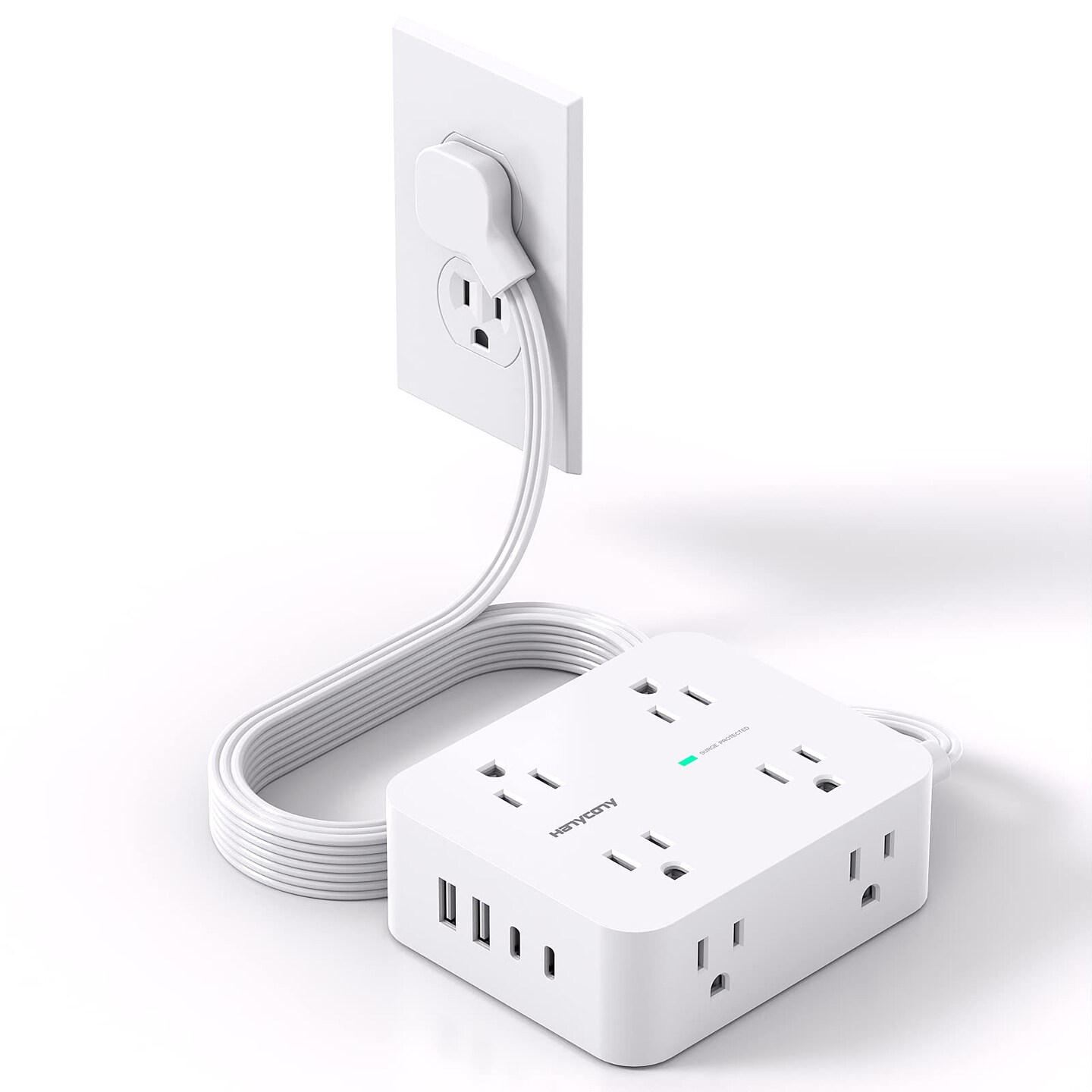 Surge Protector Power Strip, Extension Cord with Multiple Outlets, 5 Ft Ultra Thin Flat Plug 8 Outlets 4 USB Ports(2USB C), 1080J Outlet Extender for Home Office College Dorm Room Essentials