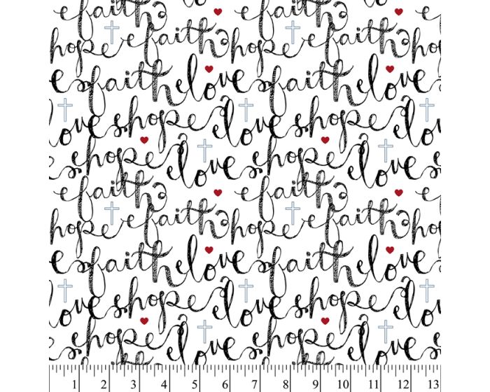 Faith Hope Love Cotton Fabric Fat Quarter | Sewing | Crafting | Quilting | 21 inches wide