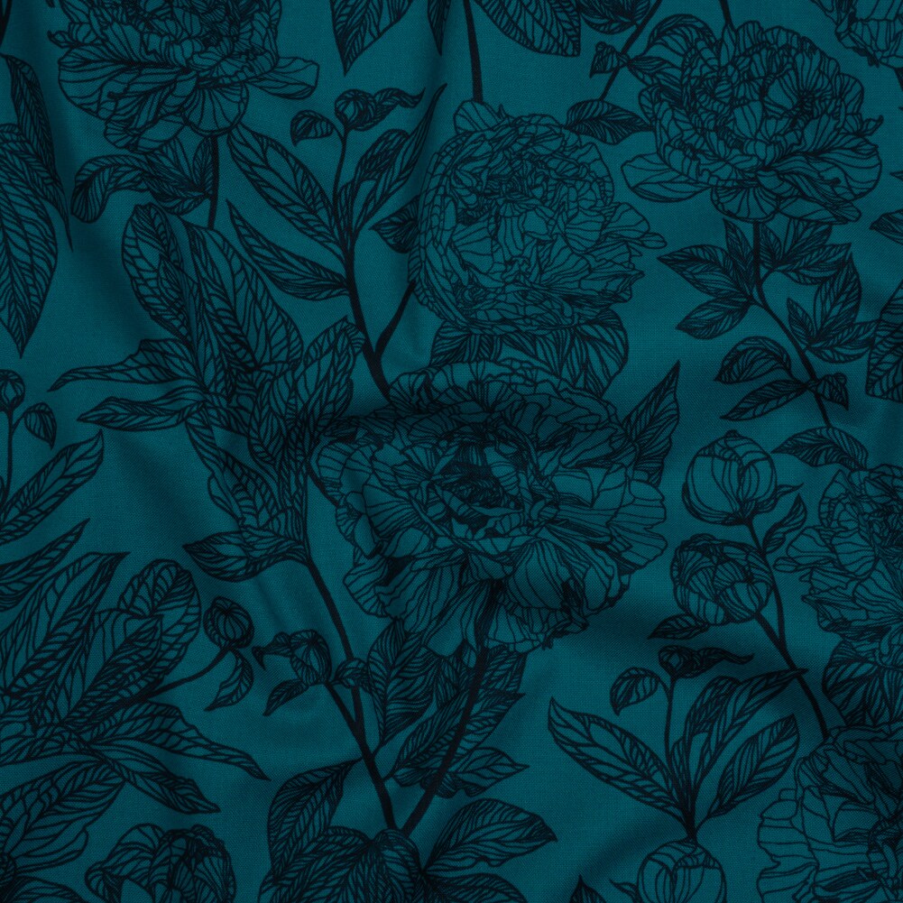 1 Yard Ocean Peony Floral Printed Quilting Cotton Indelible Collection Fabric