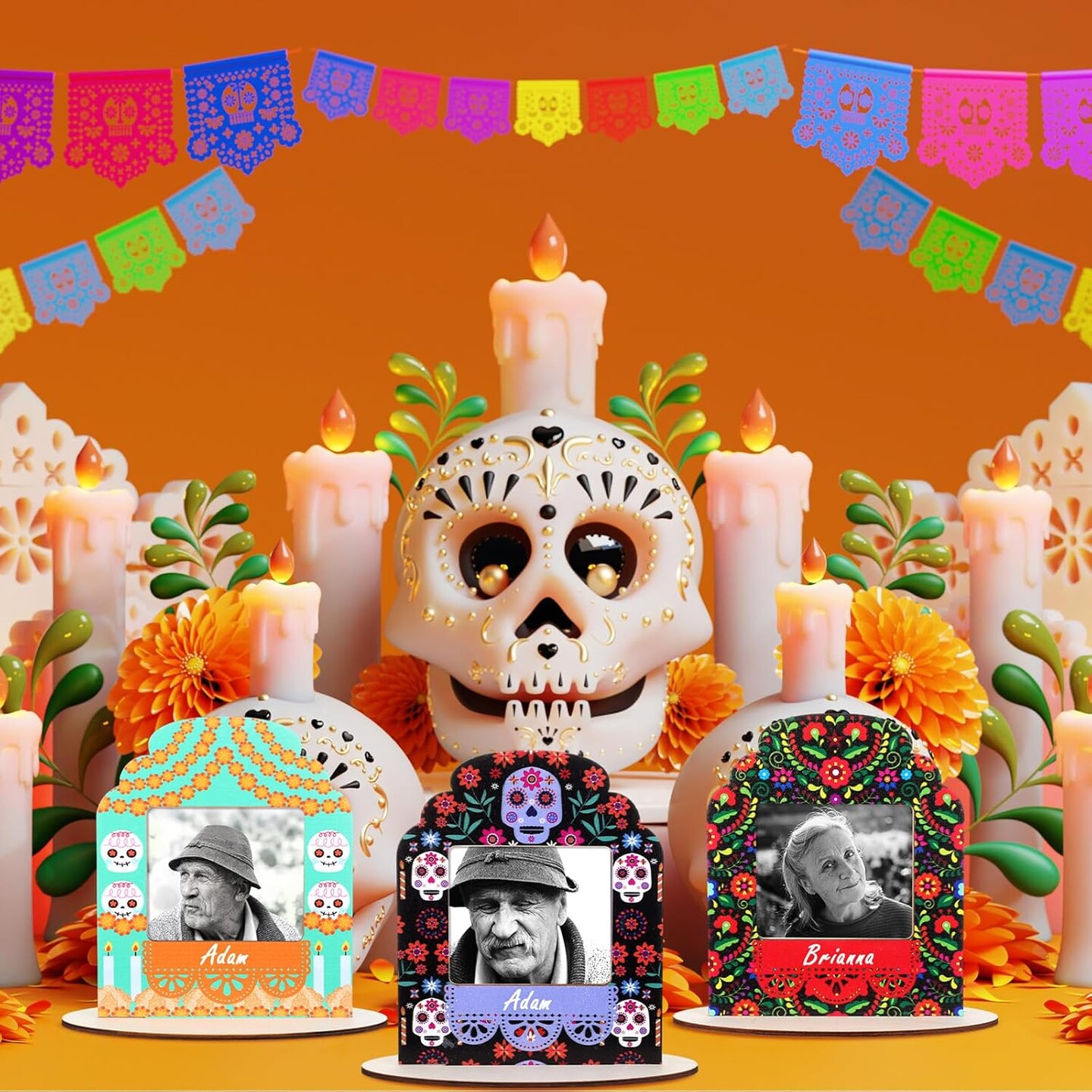 6 Set Picture Frames for Dia De Los Muertos Altar Day (Colorful)