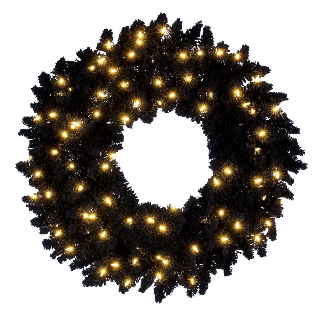 Vickerman 30" Flocked Black Fir Pre-Lit Artificial Wreath, Dura-Lit Warm White LED Mini Lights.