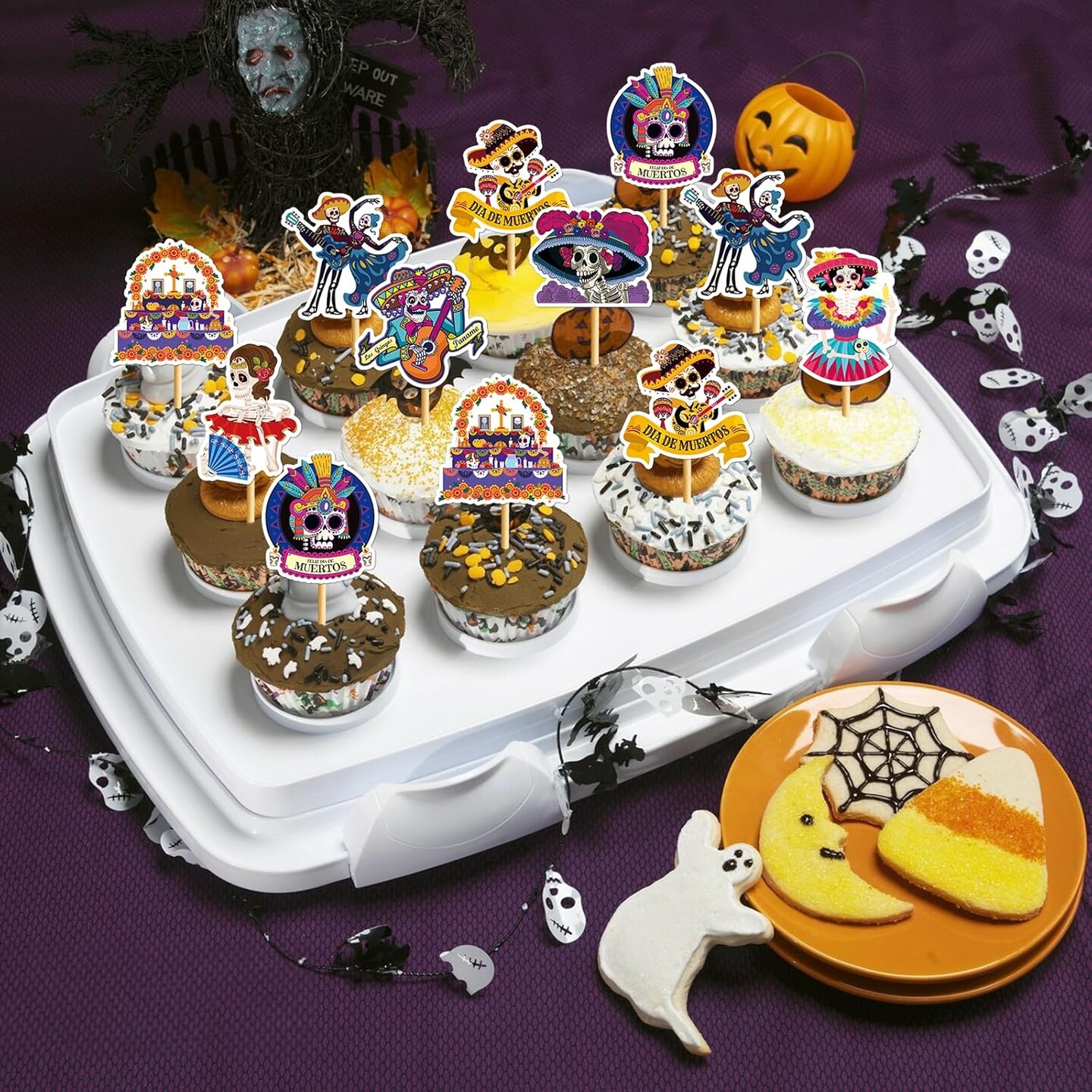40Pcs Halloween Day of the Dead Cupcake Topper Pick