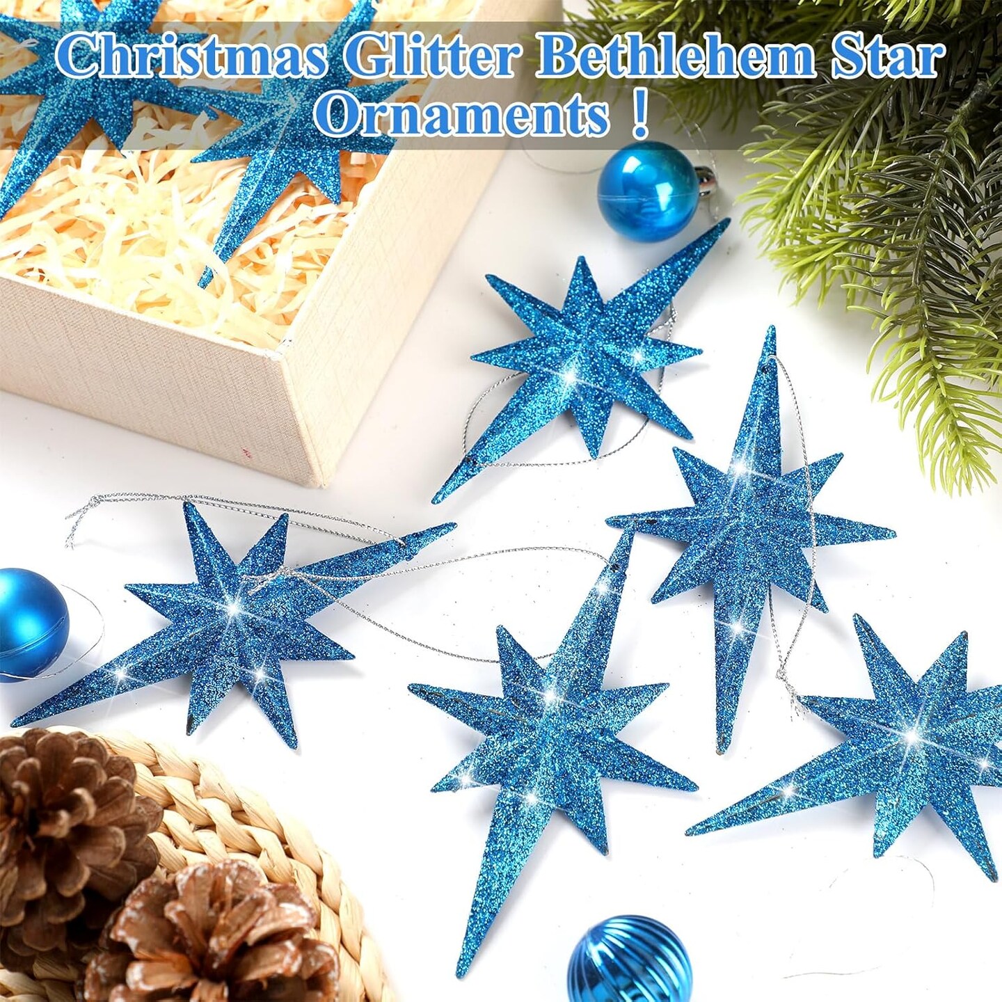 12 Pcs Christmas Bethlehem Star Ornament 4.72 x 2.95 Inch (Blue)