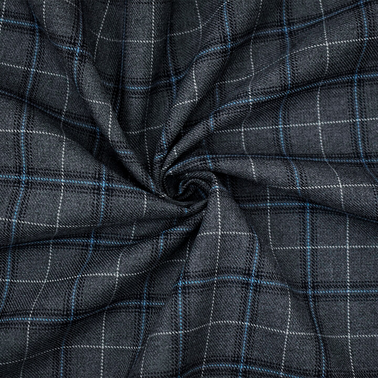 Gray-Blue-Multi Poly-Wool Plaid Woven Twill Suiting Fabric By the Yard