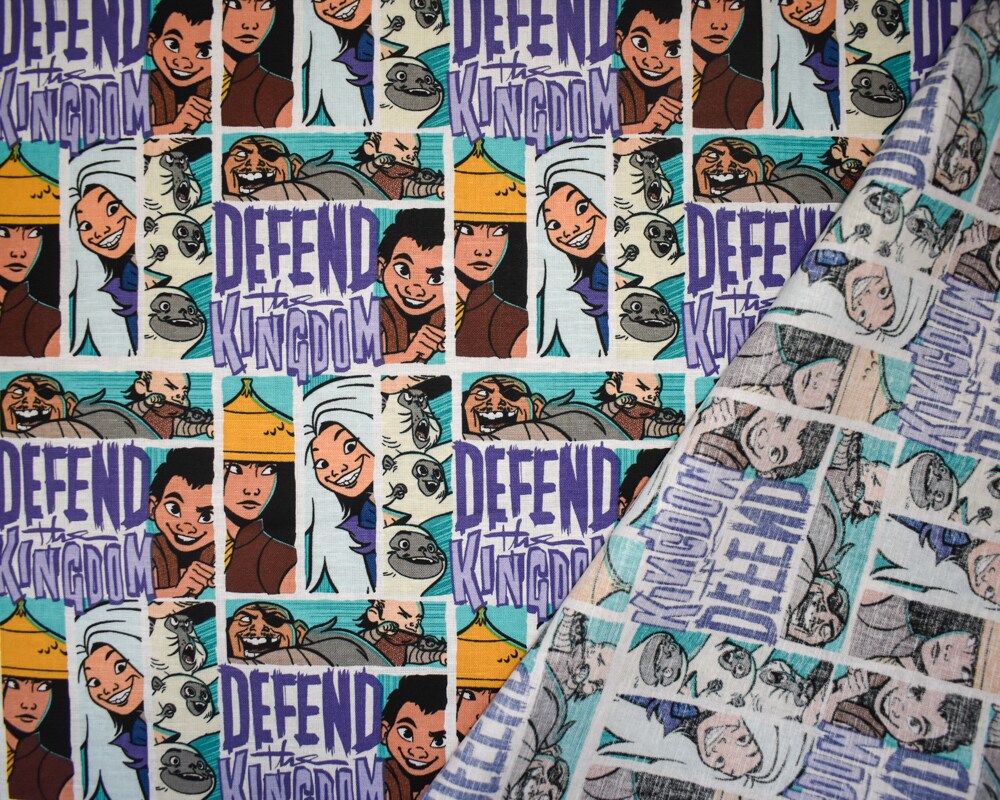 Aqua Teal-Multi Cotton Raya Comic Look Printed Quilting Woven Fabric By the Yard