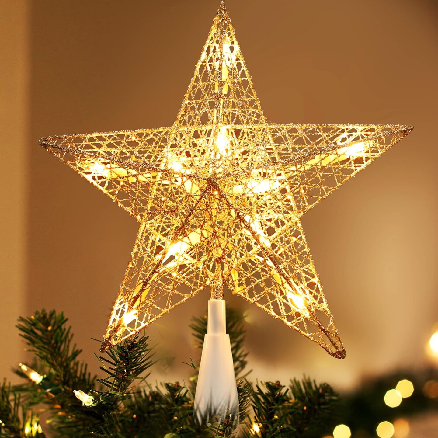 10.8 inch x 9.2inchx 1.18inch - Christmas Star Tree Topper with 10 Warm White Lights(Silver)