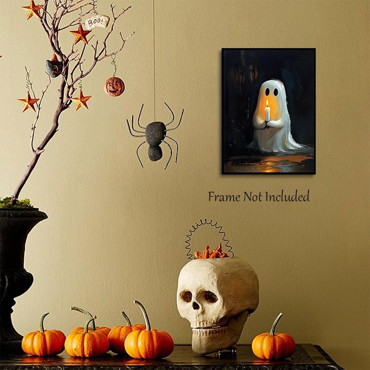 Spooky Halloween Wall Art - 12x16 Inch Poster (Ghost Candle)