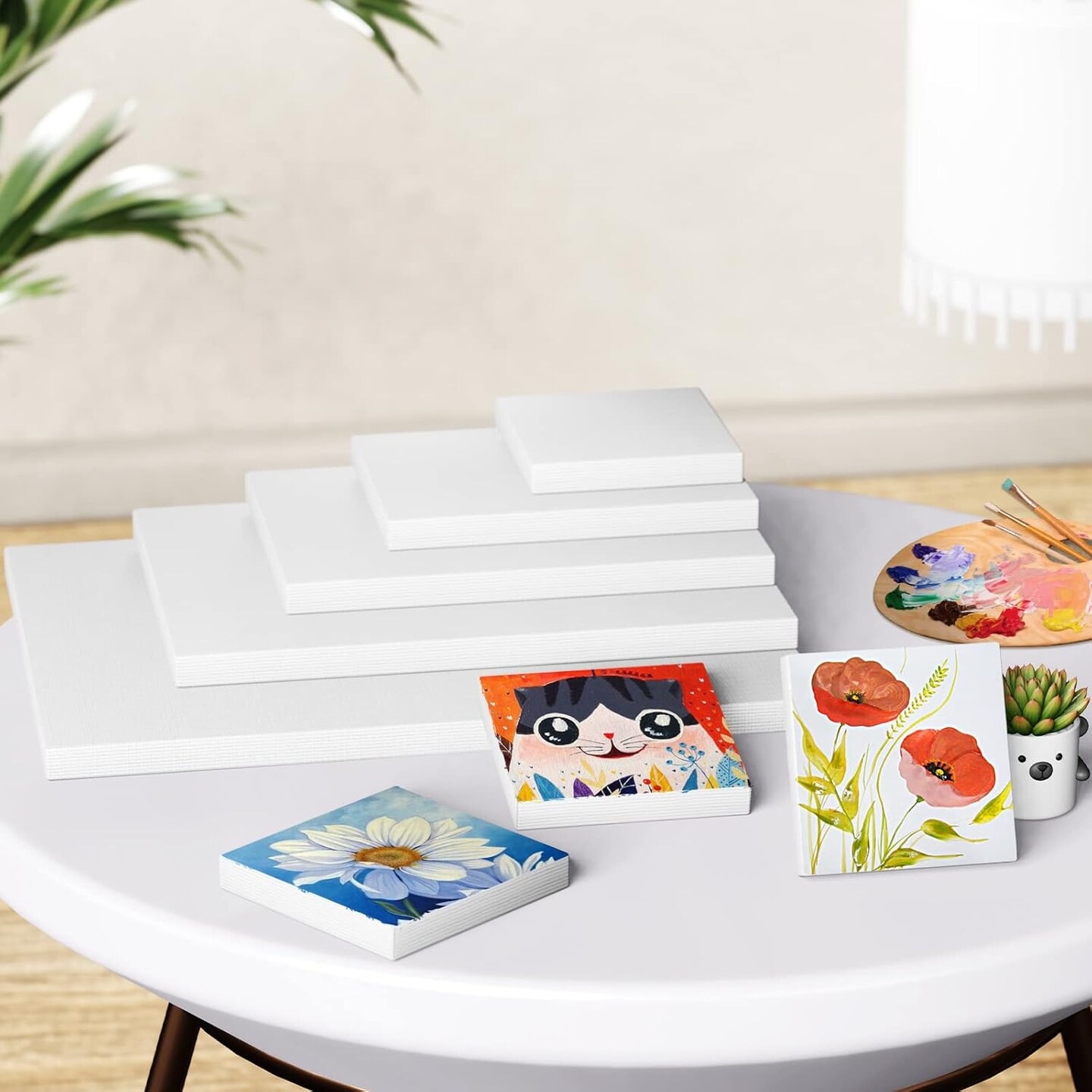 18Pcs Stretched Canvases for Painting Multi Pack 4x4(White)