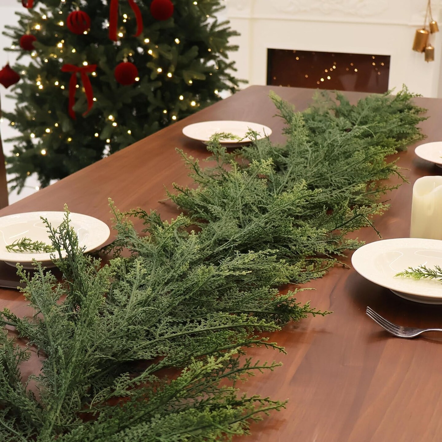 Christmas Cedar Garland Full Real Touch Artificial Green Faux (Green)