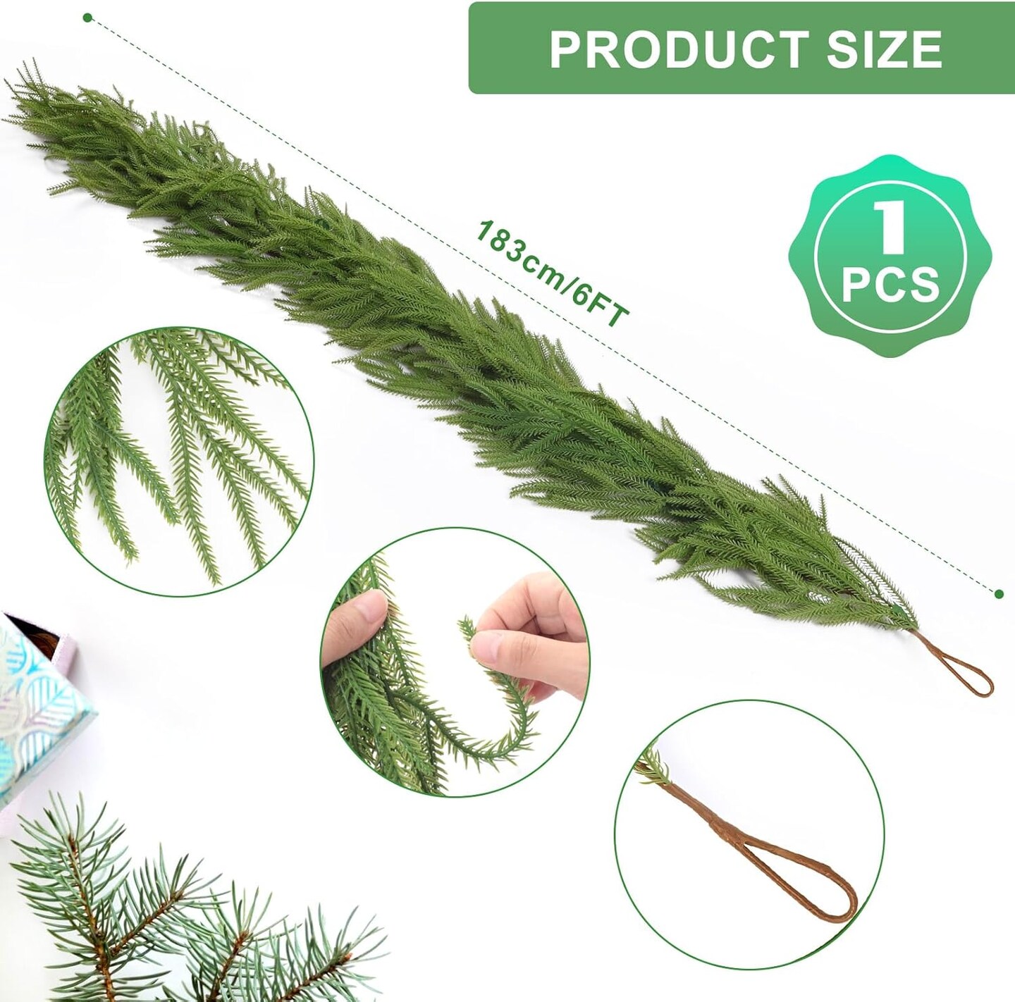 1 PCS 6 FT Christmas Norfolk Pine Garland (Green)