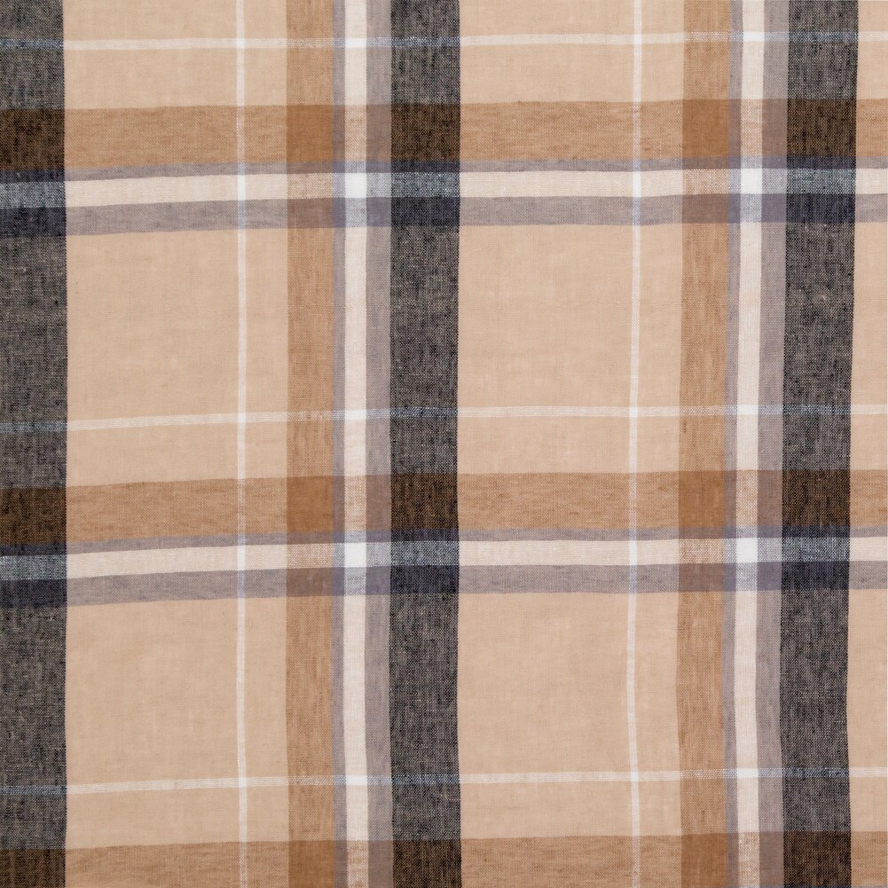 1 Yard Beige Plaid Cotton Gauze Lightweight Fabric for Dresses Skirts and Tops