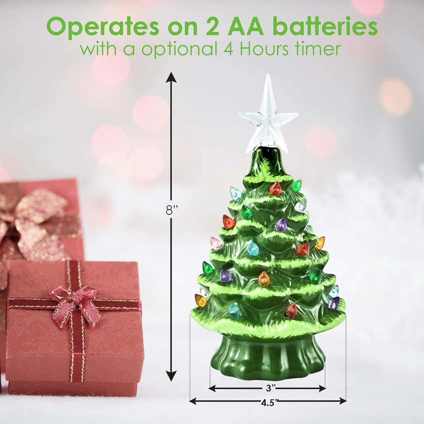 8” Ceramic Christmas Tree with 32 Multicolored Lights (Small)