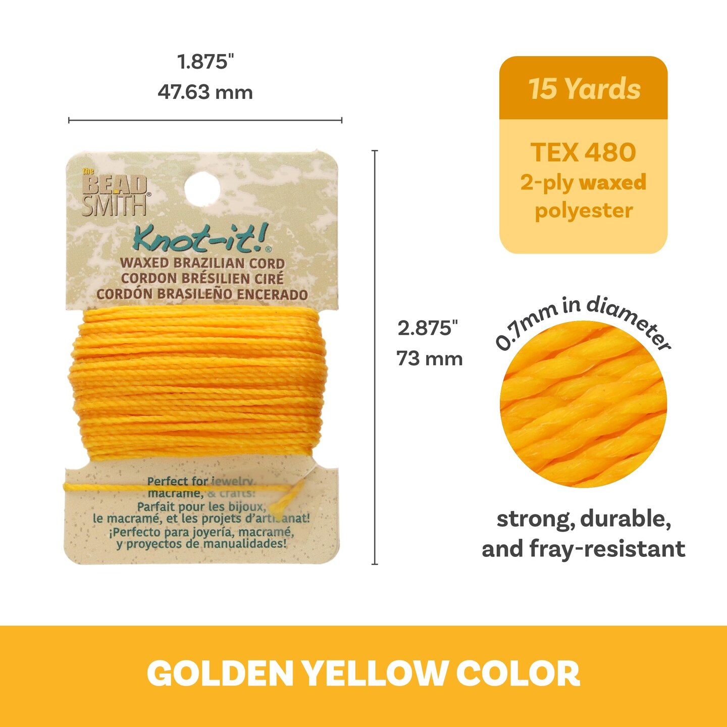 The Beadsmith Waxed Brazilian Cord, 0.7 mm Diameter, Light Wax, 15 Yards (13.7 m)