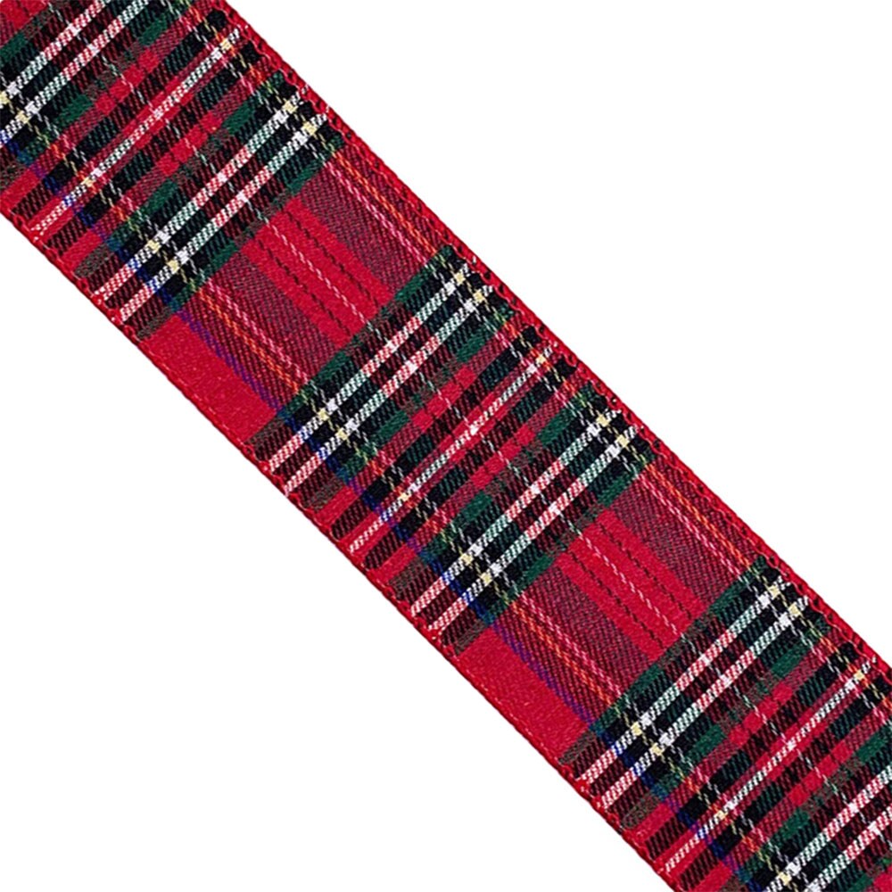 Designer&#x2019;s Shop Red &#x26; Green Tartan Plaid Wired Edge Ribbon &#x2013; 2.5&#x22; x 10 Yards &#x2013; Holiday Ribbon &#x2013; WR 63-5223
