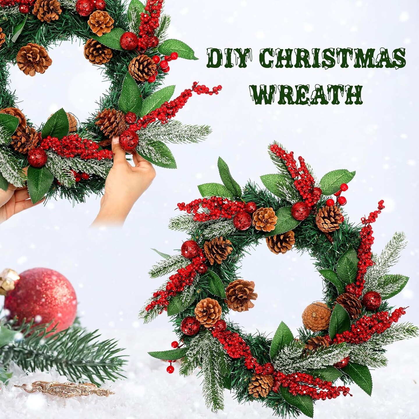 Glittery Pine Snowy Flower Picks (Glitter Sequins Style)