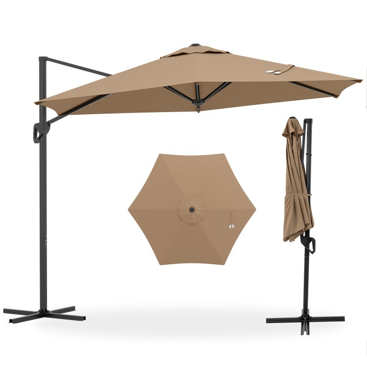 9 foot brown patio umbrella 9 FT Cantilever Patio Umbrella with Vented Top and Sun-Protective  Canopy-Brown