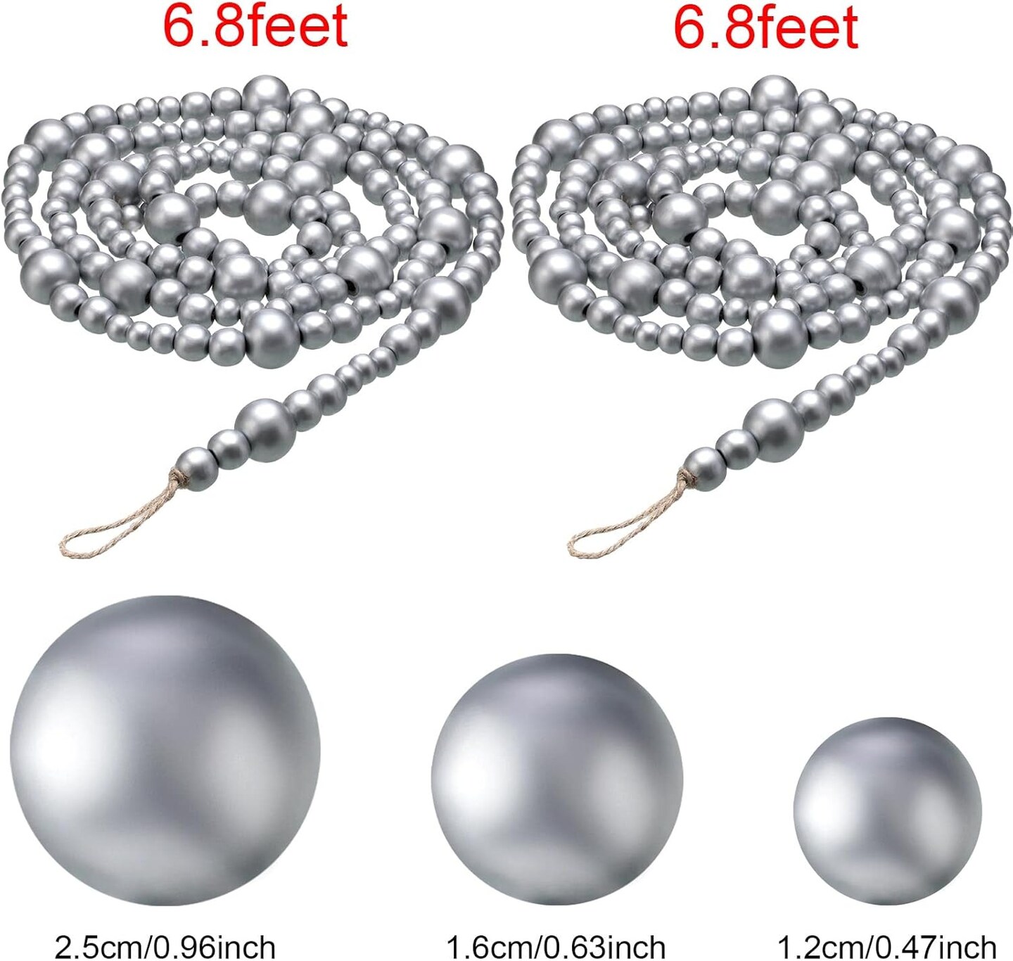 2 Pcs 13.6 Feet Christmas Wooden Beads Garland for Tier Tray Rustic Farmhouse Country Decor