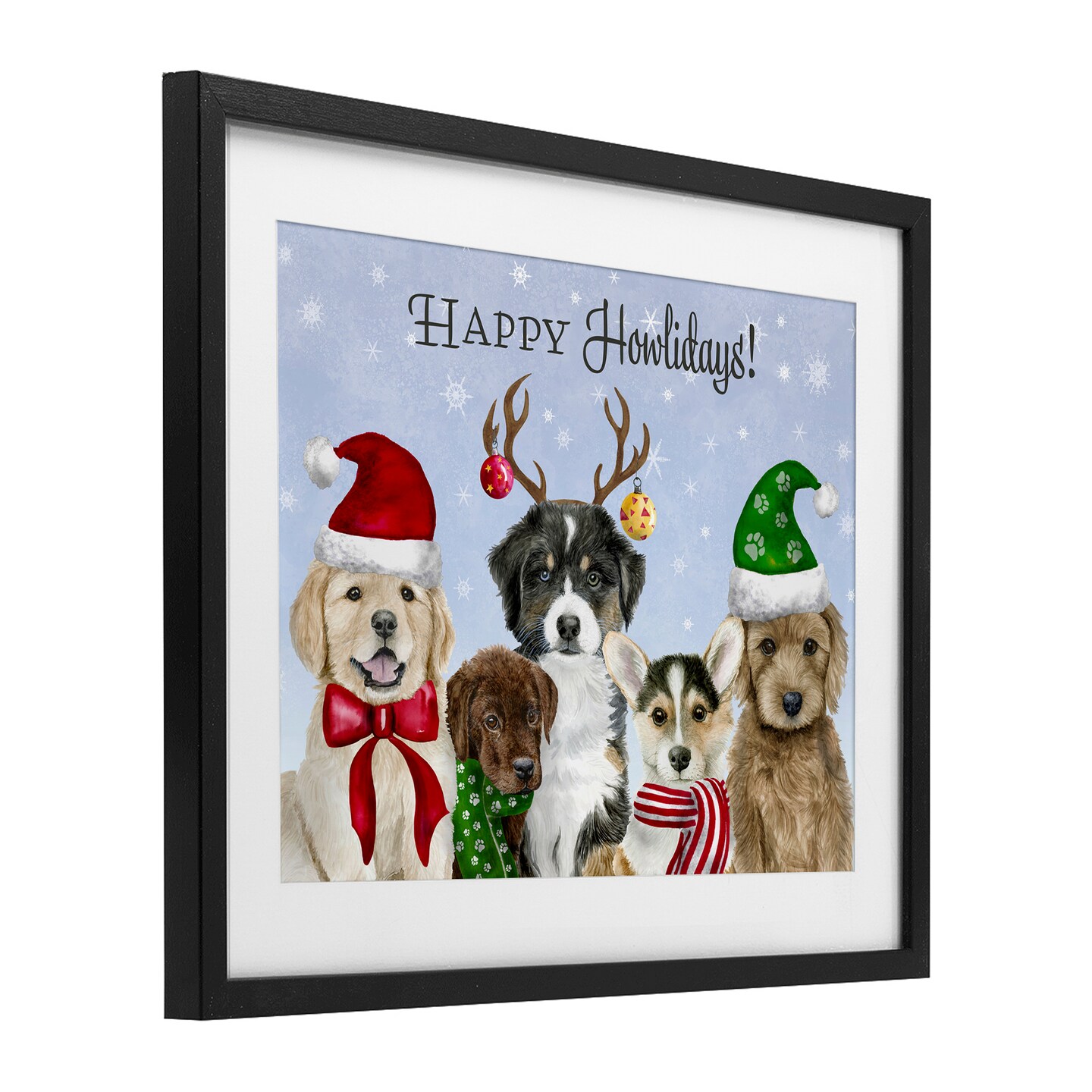 Stupell Industries Happy Howlidays Seasonal Puppies Framed Print Under Glass, design by Brett Blumenthal