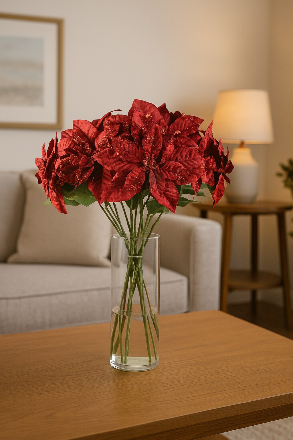 33" Poinsettia Burgundy– Artificial Holiday Glitter Décor Flower, Christmas Faux Plant for Home, Wreaths & Centerpieces, Set of 3