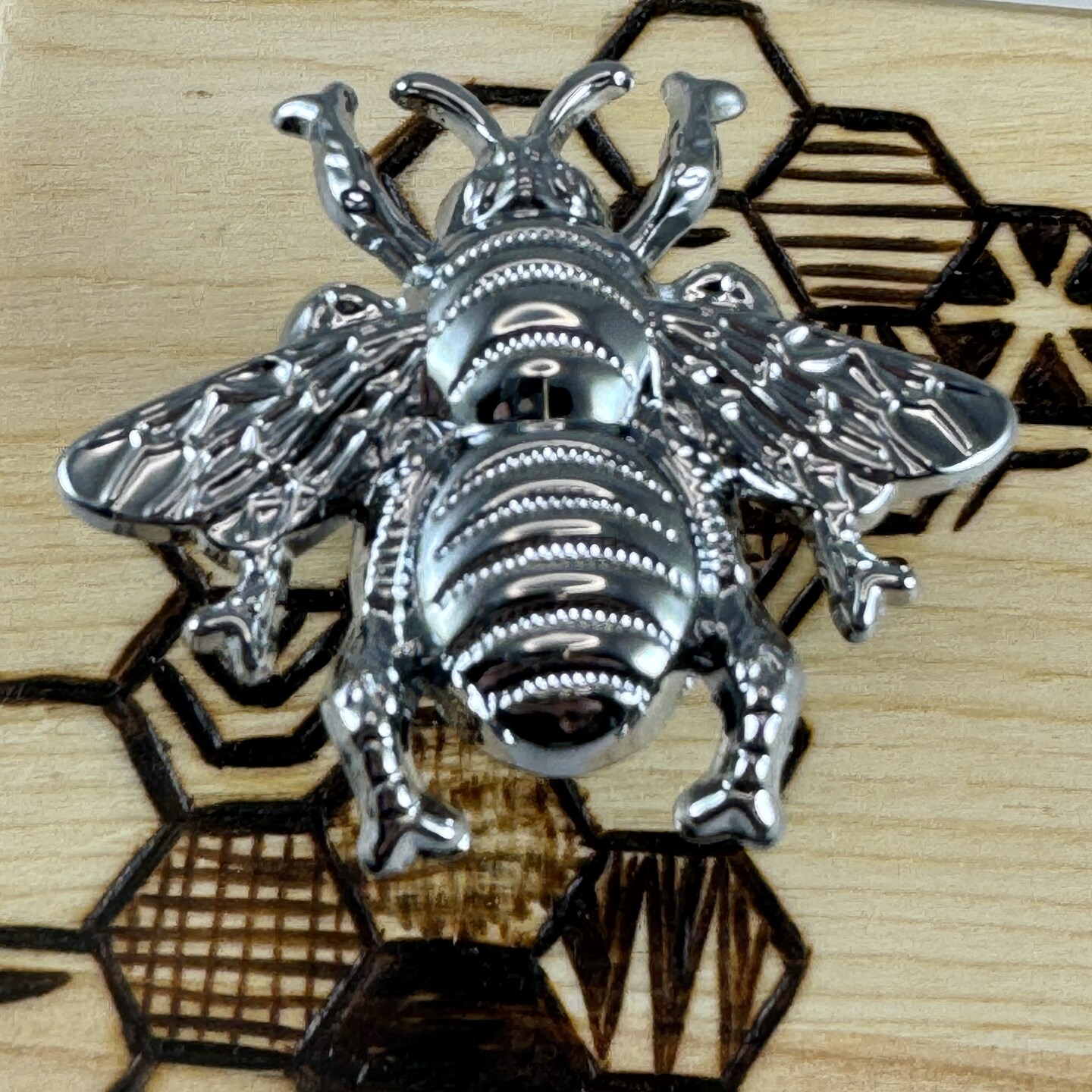 Honeybee Honeycomb Wood Burned Trinket Box with Bee Knob