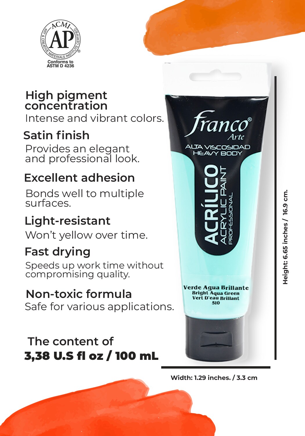 14510-100 Professional Acrylic Paint 3,38 U.S fl oz / Bright Aqua Green / Heavy Body