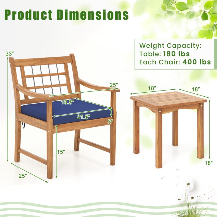 3-Piece Outdoor Furniture Set with Natural Wood Finish and Cushioned Chairs Included Coffee Table