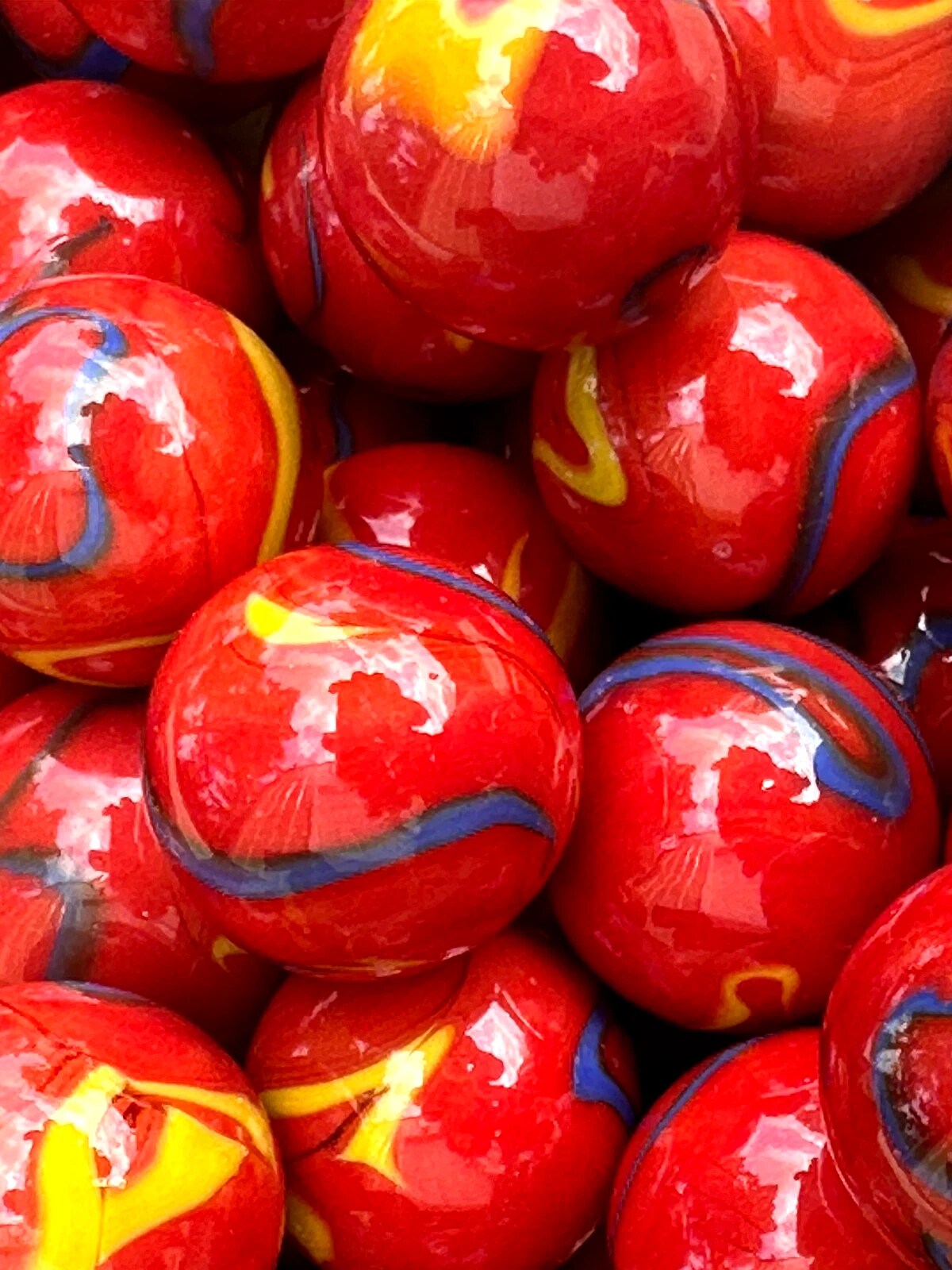 ODIN Red/Blue/Yellow Swirl Glass Marbles 22mm (7/8 inch) SHOOTER Taw (Lot of 5)