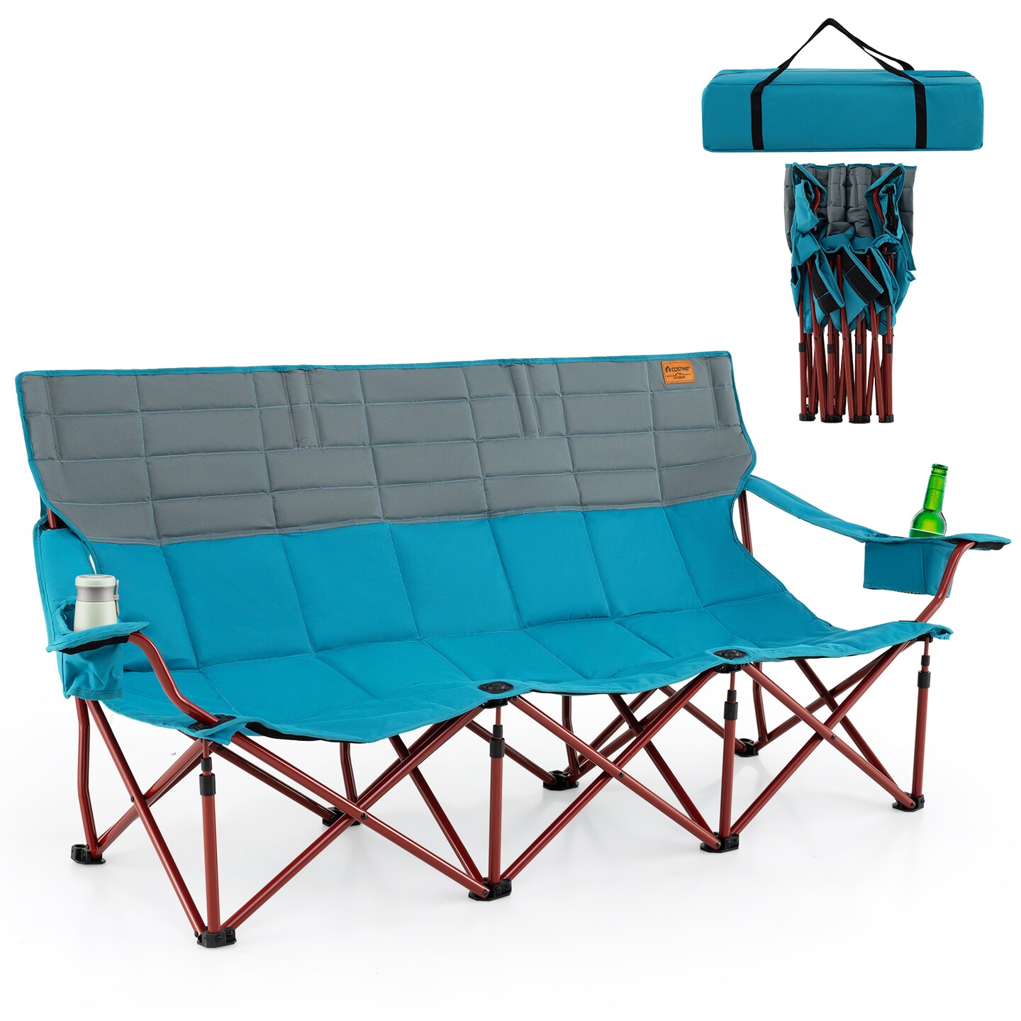 3-Person Folding Camping Chair with Cup Holders and Carry Bag