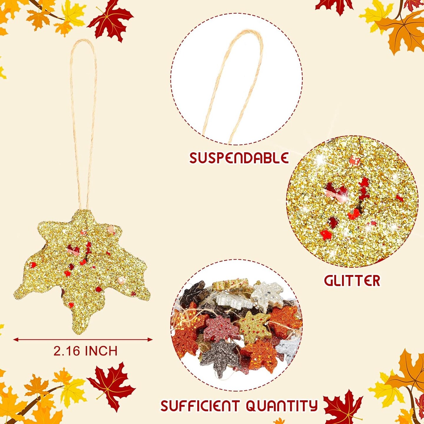 36 Pcs Thanksgiving Maple Ornaments Fall Crafting(Maple,Classic Color)