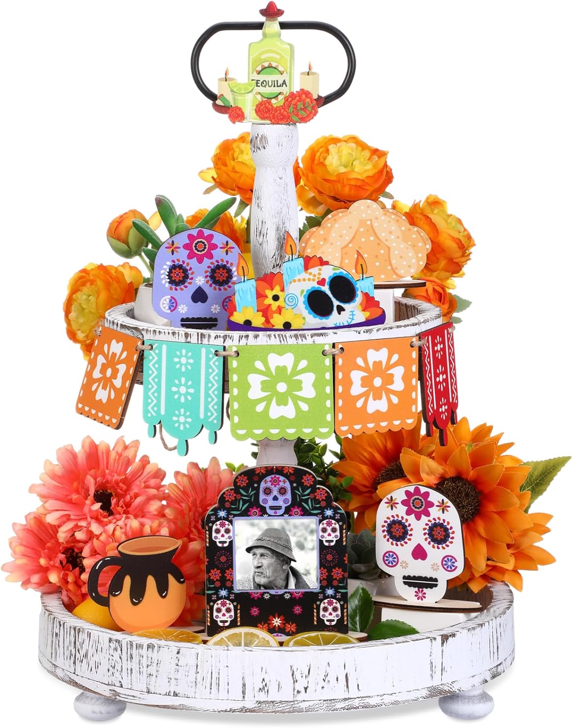 12 Pcs Day of The Dead Tiered Tray Decorations Dia De Los Muertos Decor Garlands Skull Candles