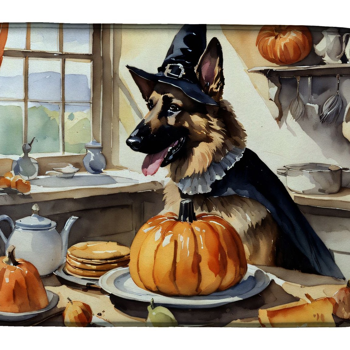 Edge Collections - 14" x 22" - Multicolor - German Shepherd Fall Kitchen Pumpkins Dish Drying Mat - 1 Piece