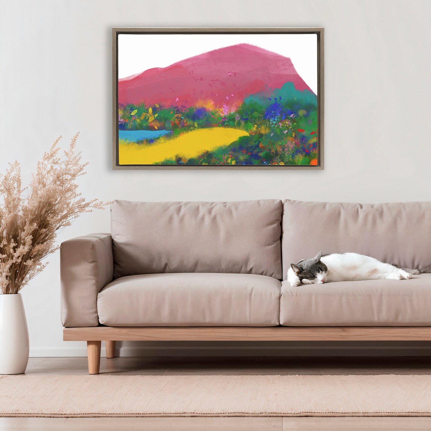 Stupell Industries The Pink Mountain Abstraction Floating Frame, design by Atelier Posters
