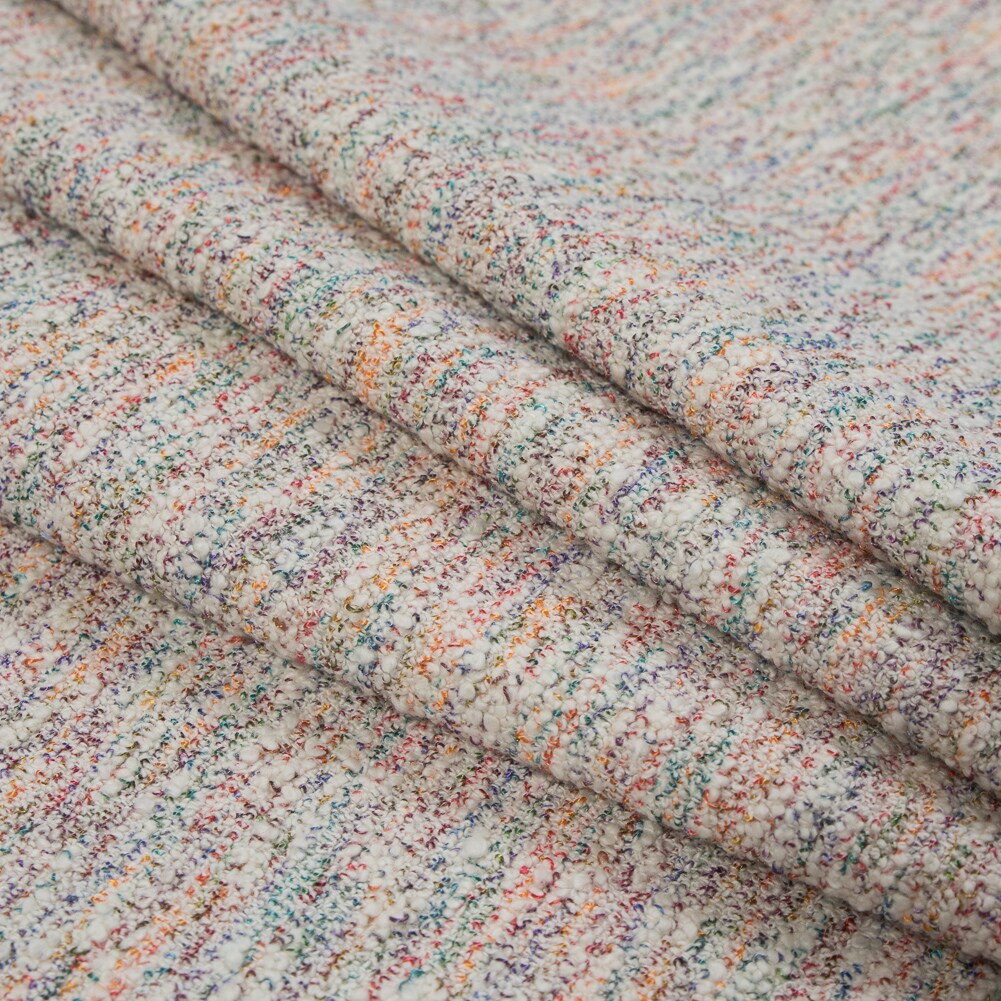 1 Yard Multicolor &#x26; Ivory Crepe Back Boucled Cotton Tweed Fabric