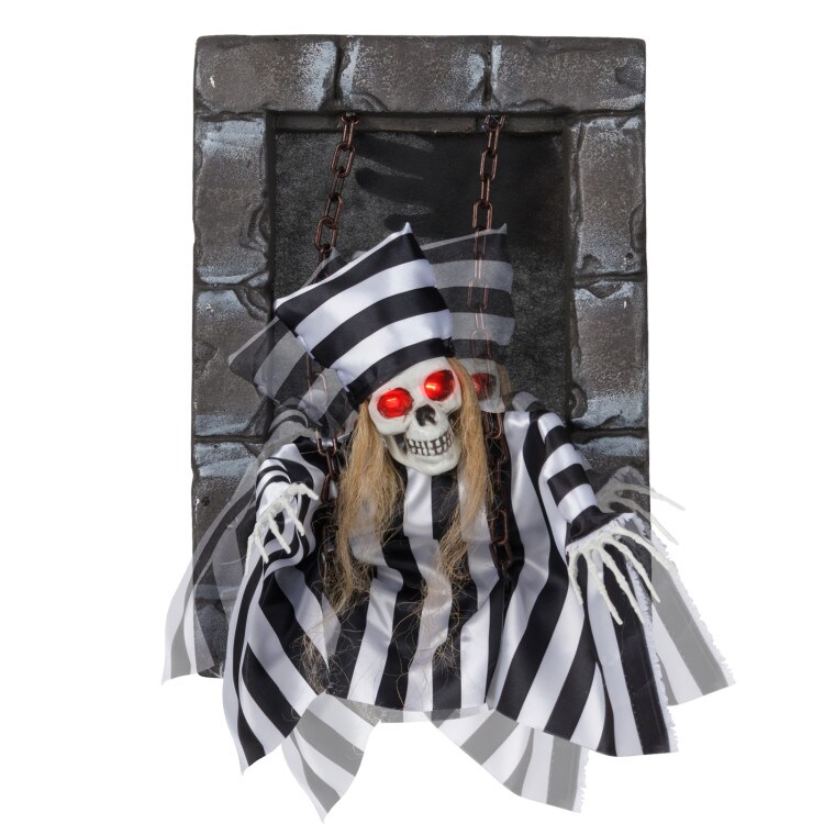 18" Animated Halloween Decoration Creepy Chained Prisoner with Red Eyes and Sound Activation