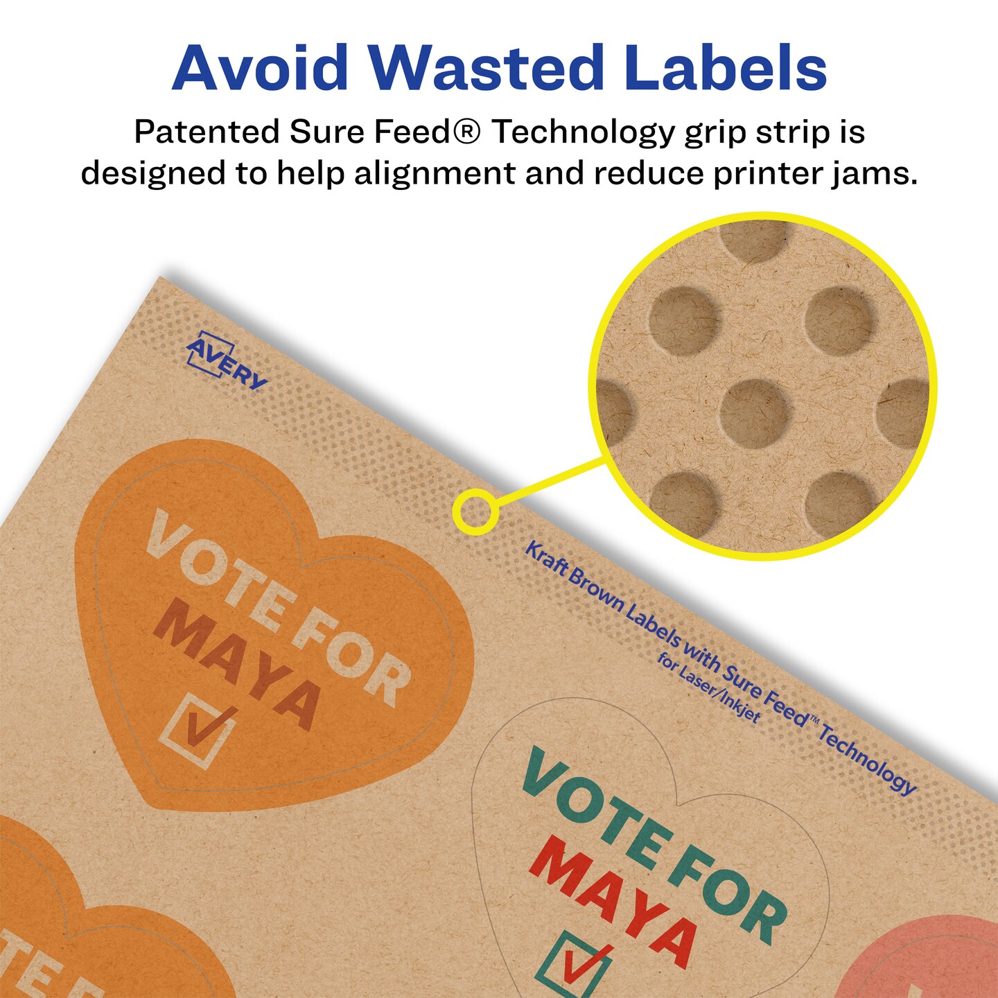 Avery Kraft Brown Heart Labels with Sure Feed, 2-9/32" x 1-27/32"