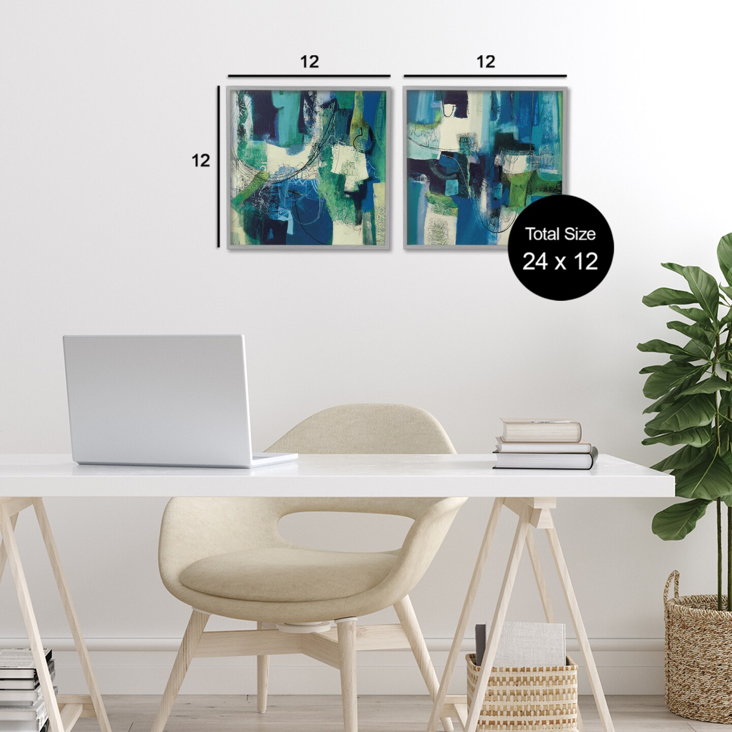 Stupell Industries Blue & Green Abstracts 2pc Framed Giclee Set, design by Maurizio Piovan