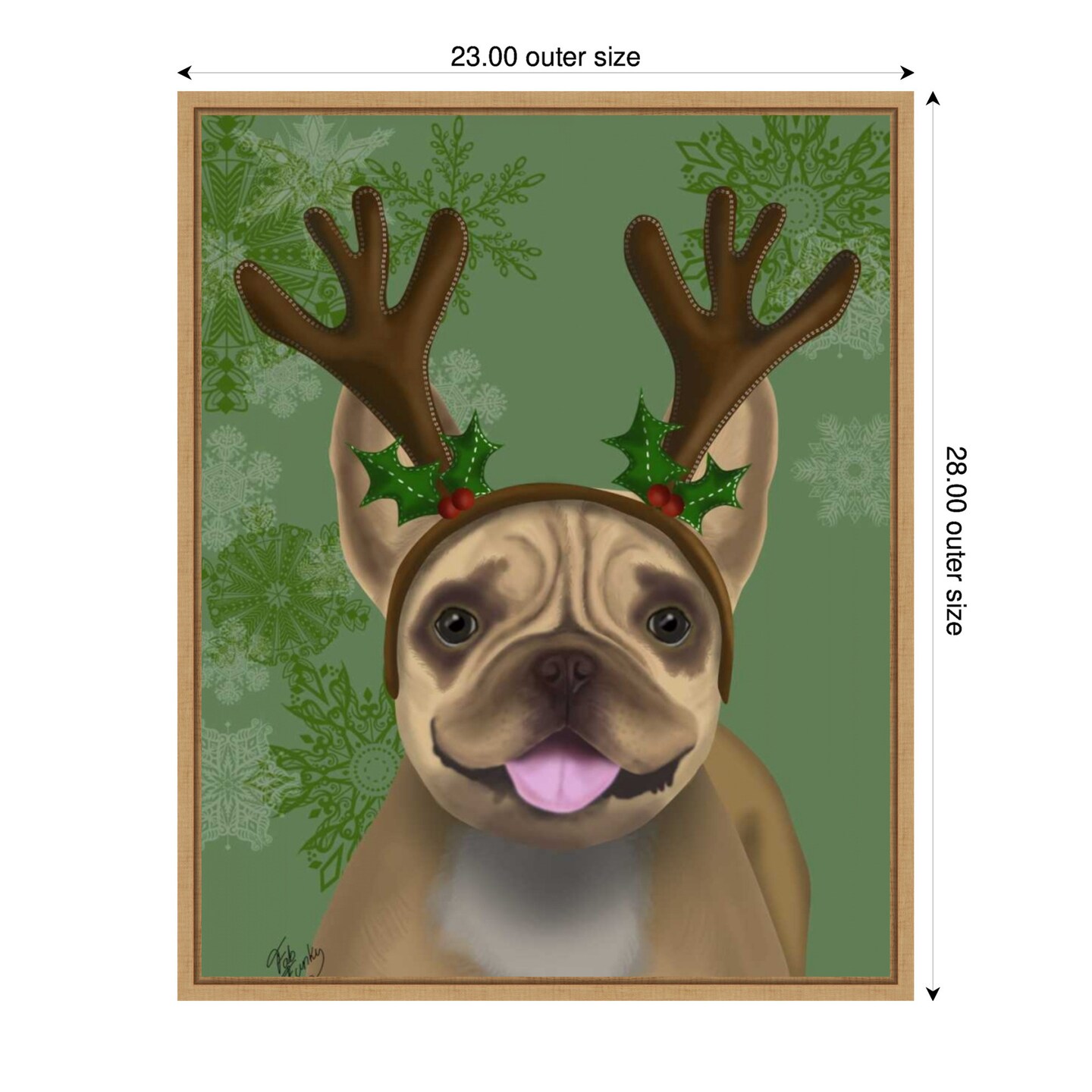 French Bulldog Antlers 1 by Fab Funky 23-in. W x 28-in. H. Canvas Wall Art Print Framed