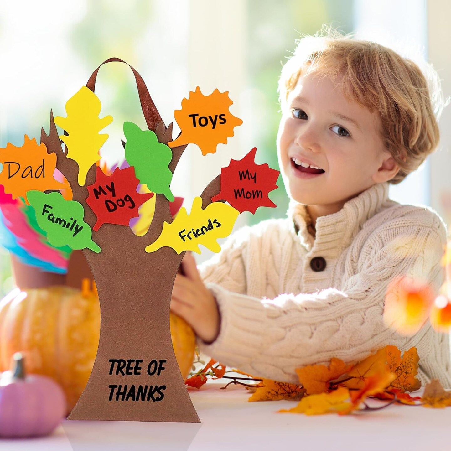 4E&#x27;s Novelty Thankful Tree Craft Kit 12 Pack &#x2013; 11&#x22; Foam Tree of Thanks with Self-Adhesive Leaves, Thanksgiving Crafts for Kids, Fall Gratitude Tree Activity for Classroom, Preschool, and Family Fun