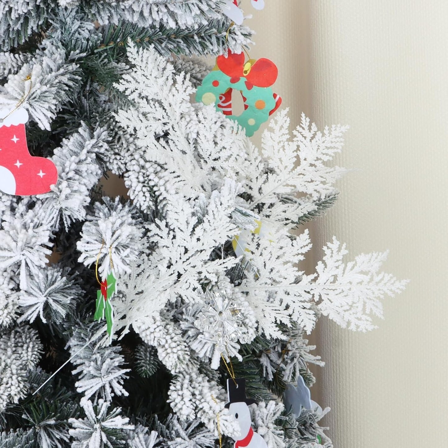 24pcs Artificial Pine Needles Glitter Christmas (White)