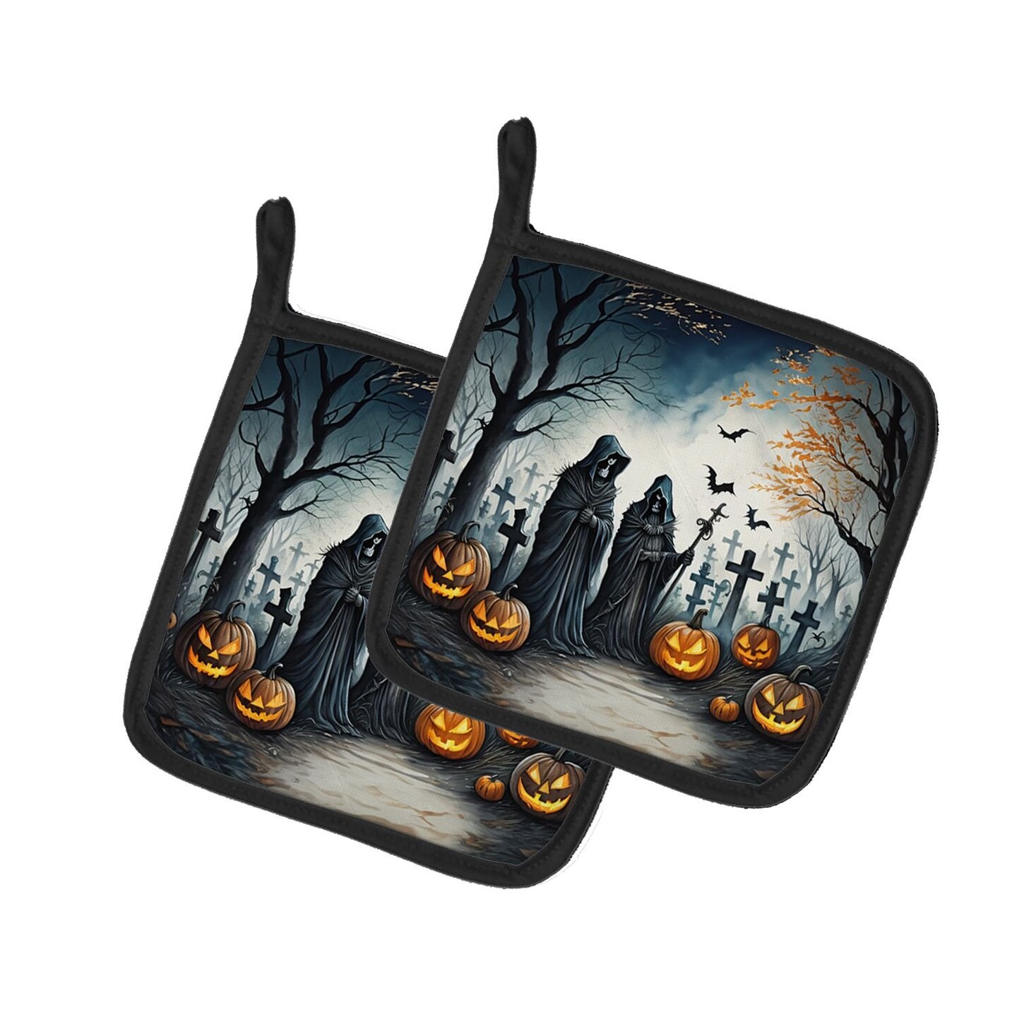 Edge Collections - 7.5" x 7.5" - Multicolor - Grim Reaper Halloween Pot Holders - 1 Pair