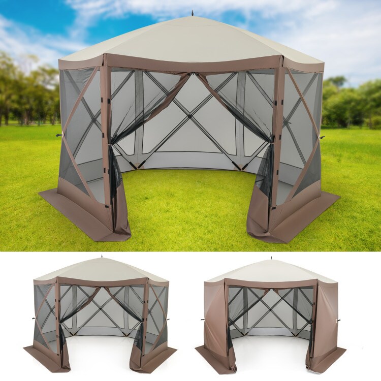 11.5x11.5 ft Coffee Outdoor Pop-Up Canopy Tent with Removable Side Panels for Camping or Picnic