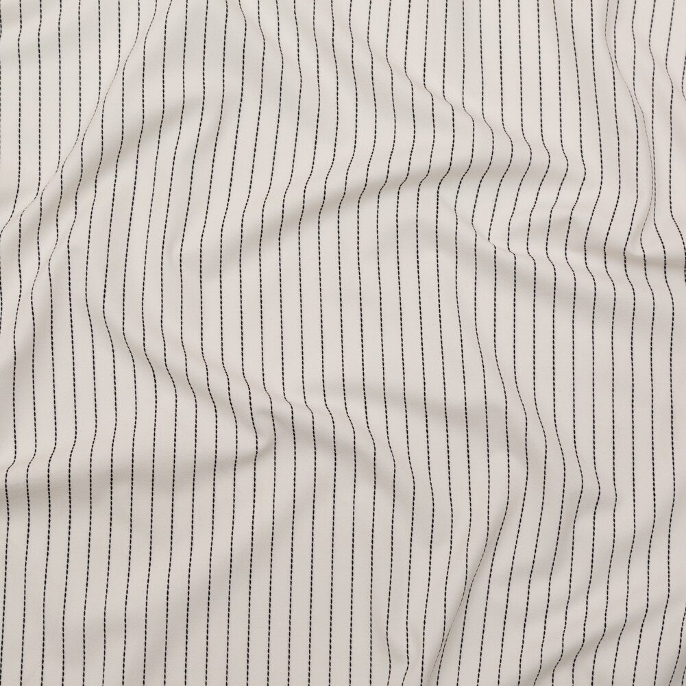 1 Yard Italian White Black Broken Chalk Stripe Stretch Woven Fabric