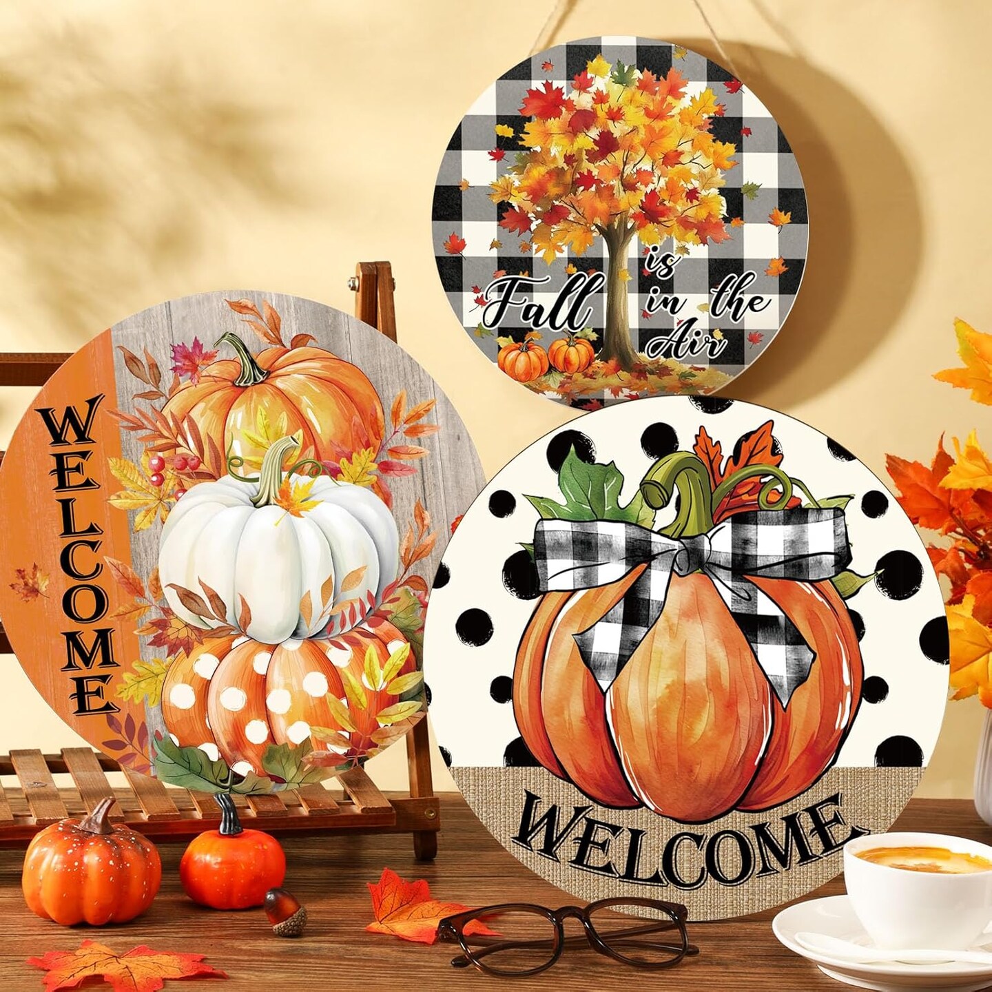 3 Pcs Fall Decoration for Home Front Door Decor(Pumpkin)